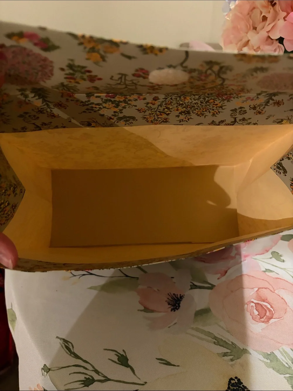 Tory Burch Floral Panel in Sage Green with Pink Flowers Gift Bag